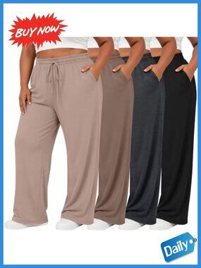 Wide Leg Sweatpants Plus Size Yoga Pants 4 Pack Comfortable Lounge